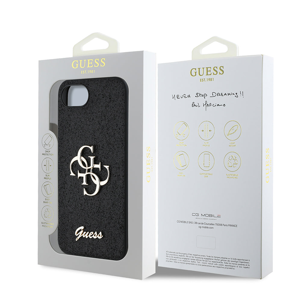 Guess iPhone 16E Orjinal Lisanslı 4G Büyük Metal Logolu Glitter Telefon Kılıfı Guess iPhone 16E Orjinal Lisanslı 4G Büyük Metal Logolu Glitter Telefon Kılıfı